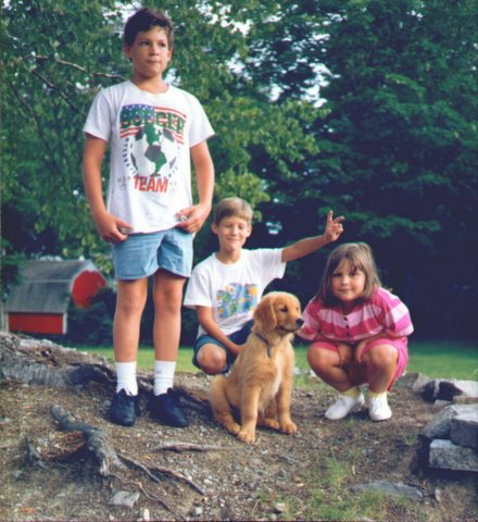 Michael, Steven, and Susan Mlodzianoski - 1993 Greenville, ME, with Sampson